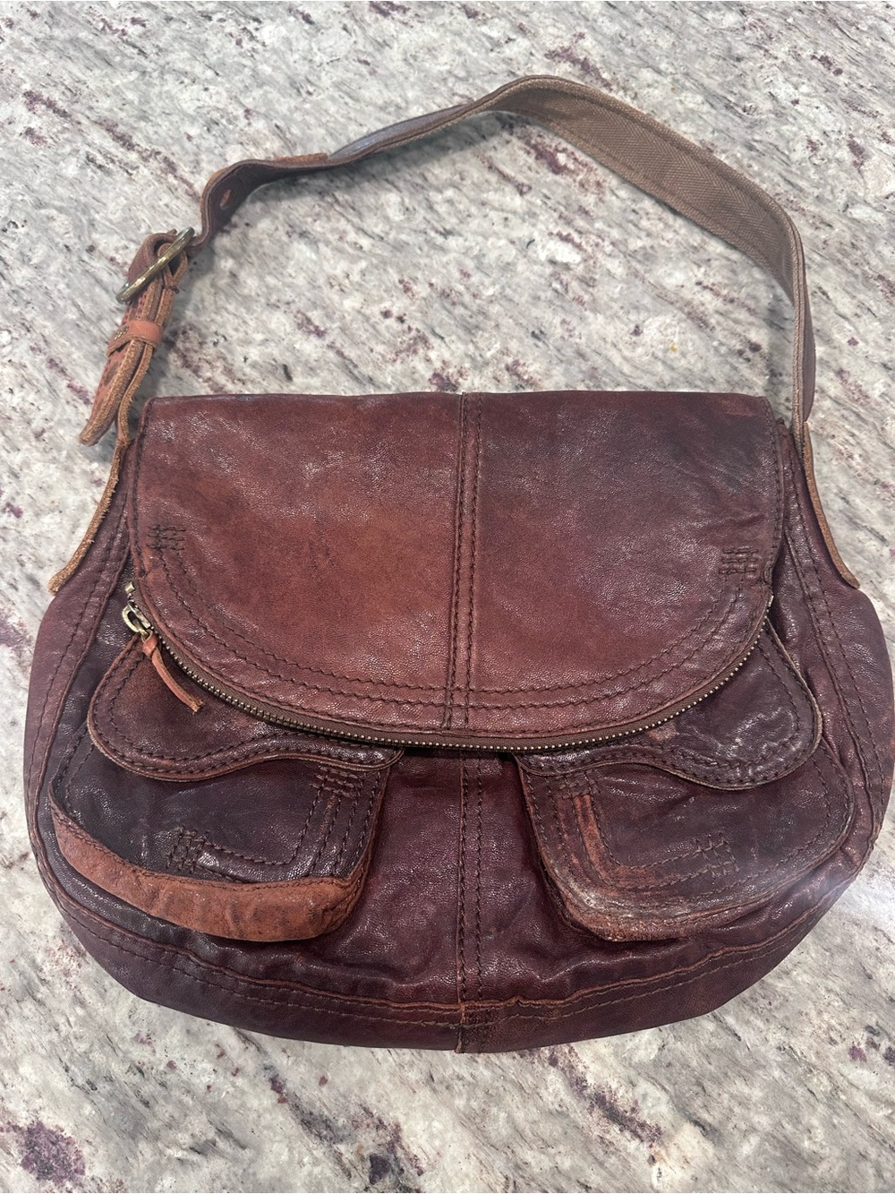 Lucky Brand Distressed Brown Leather Shoulder Bag